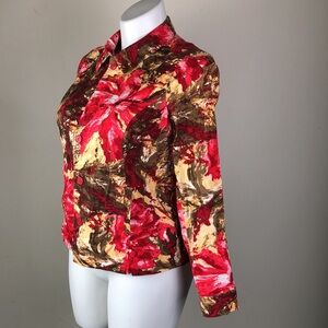Button Front Collared Jacket Abstract Red Watercolor